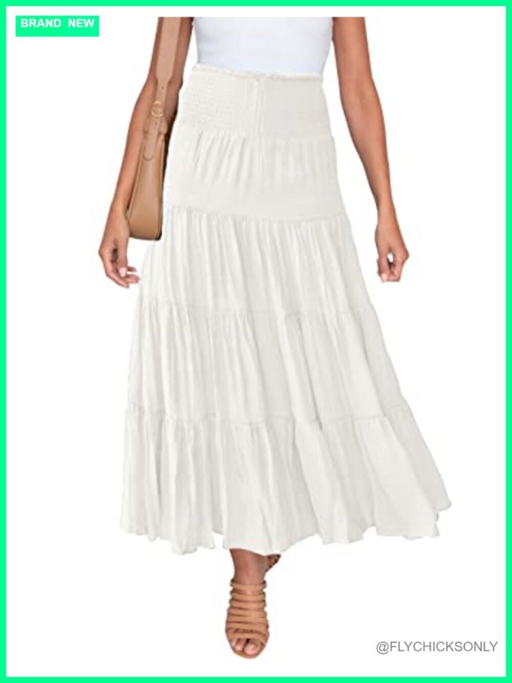 Flowy Boho Maxi Skirt Drawstring Elastic High Waist Pleated Tiered A-Line Beach